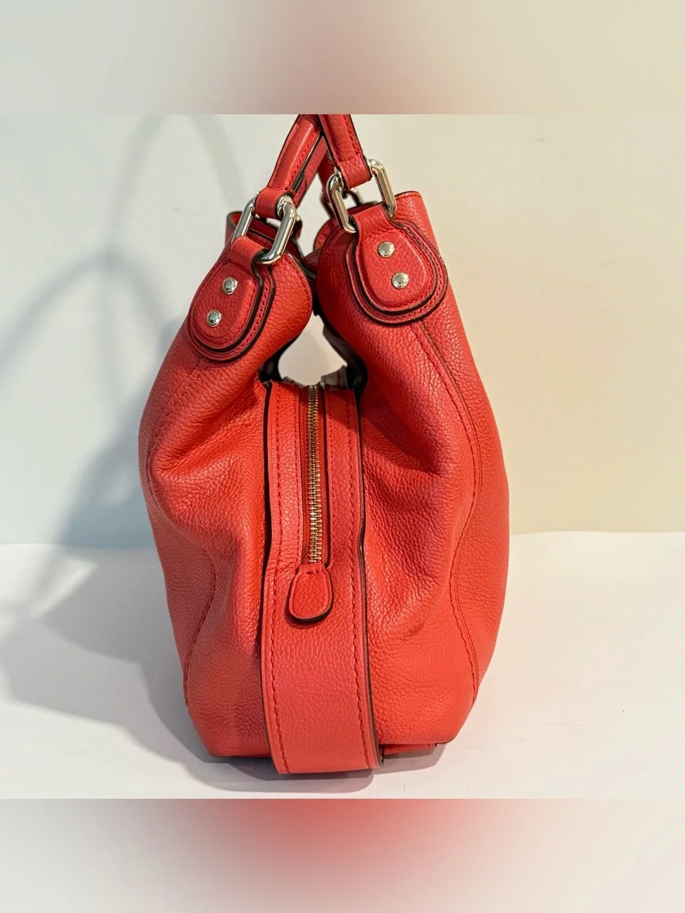 Coach Edie 31 Pebbled Leather Coral Orange Red Purse 57125 Shoulder Bag